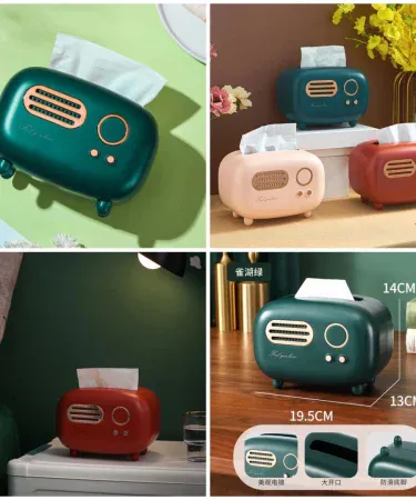 Abu Turab retro radio tissue box vintage style desktop holder, imagecaption=Abu Turab (أبو تراب) Retro Radio Tissue Box – Vintage Style Desktop Tissue Holder.