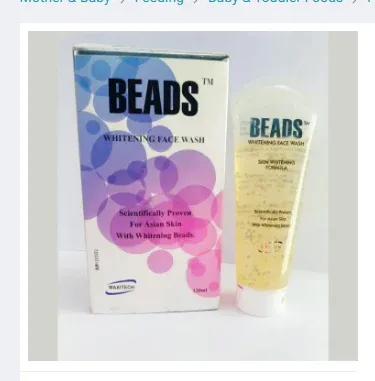 Beads whitening face wash with brightening beads for Asian skin types, packaged in a sleek bottle, displayed on a clean white background.