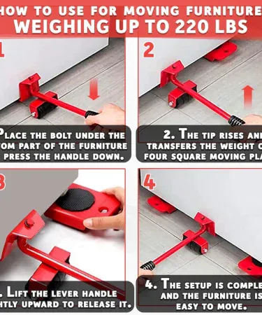 Abū Turāb 5‑in‑1 Heavy Furniture Move Tool set with rollers, lifter and corner movers for sofas, cabinets, beds and desks, protecting floors