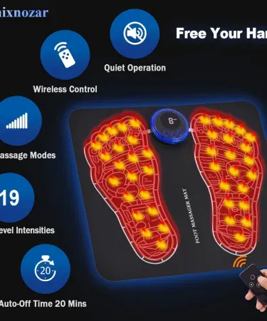 Abu Turab (أبو تراب) electric EMS foot massager pad foldable foot massage mat with remote control, waterproof PU leather surface and rubber anti‑slip base