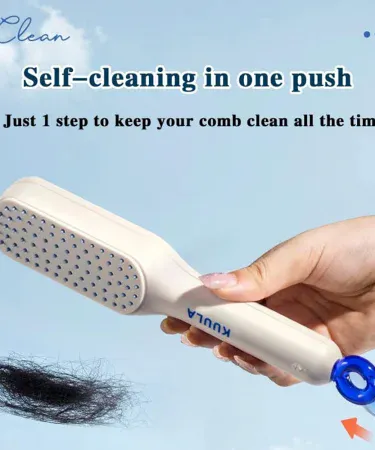 Abu Turab self‑cleaning retractable hair brush with anti‑static bristles and ergonomic handle, perfect for all hair types, being used for a scalp massage
