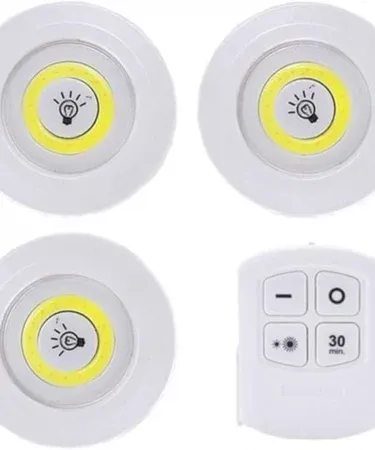 Abu Turab (أبو تراب) 3Pcs Tap LED Sensor Light With Remote – wireless dimmable LED puck lights with remote control, battery powered, easy‑install double‑sided tape, 6000K daylight flood pattern.