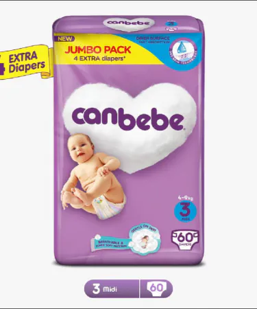 CANBEBE JUMBOO Stage 3 60 PCS diapers – advanced absorbent, anti‑leak, breathable baby diaper pack