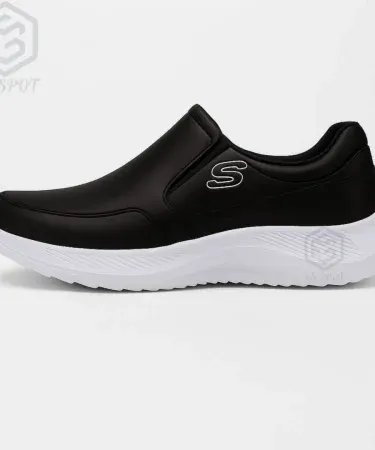 Men’s Casual Slip-On Sneakers 2026 premium synthetic leather black shoes with white anti‑slip sole