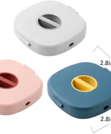 Abu Turab (أبو تراب) rotating cable organizer box with phone holder, portable wire storage for earphones and mouse cables, assorted colors, compact design for desk and travel