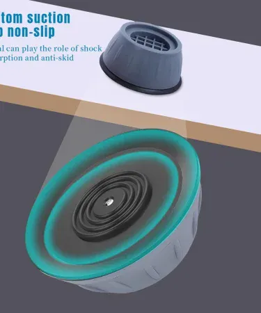Abu Turab 4‑piece anti‑vibration pads with suction cup base protecting a washing machine on a tiled floor