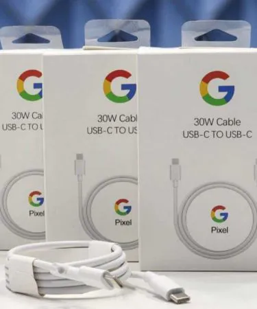 Google 30W PD USB‑C to USB‑C fast charging cable with durable reinforced design, imagecaption=Google 30W Power Delivery USB‑C to USB‑C cable – fast, safe, and durable, available on Khareedo/Kharedo,