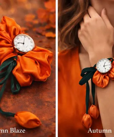 Rose Style Ladkan Scrunchie Watch for Her – modern pink scrunchie watch with heart‑shaped dial,