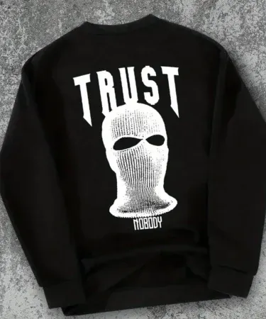 Black sweatshirt with white print for boys – simple black pullover – Khareedo & Kharedo