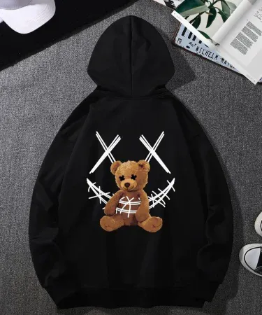 Bear printed unisex hoodie with stylish bear graphic on soft fabric, perfect for men and women