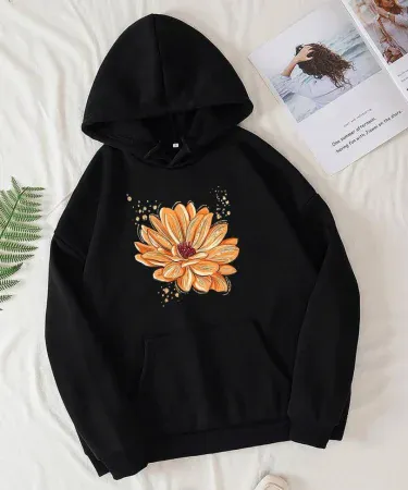 Flower printed hoodie for women – vibrant floral design, soft cotton blend, free size hoodie for girls and ladies