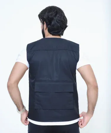 Men’s Trendy Cotton Sleeveless Sidhu Jacket in green and black with zip closure and back pocket