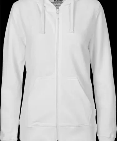 White zipper hoodie for men and women – sleek unisex casual wear, perfect for everyday style