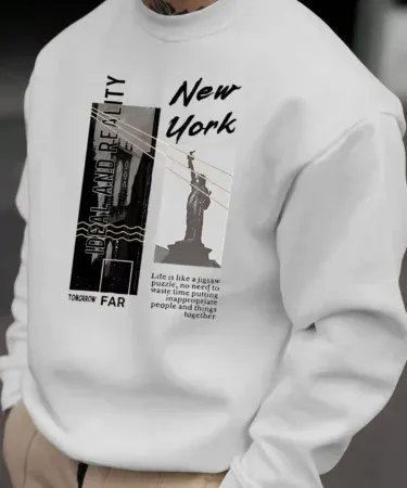 Black and white printed unisex sweatshirt for men and women – soft fabric, relaxed fit, perfect for casual and workout wear.