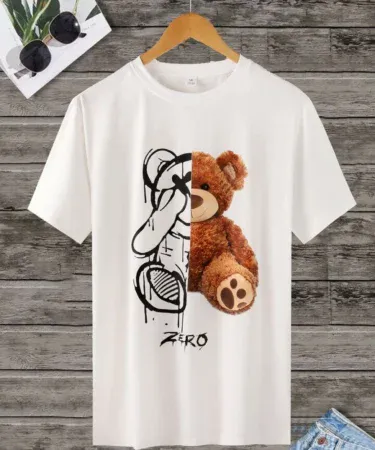 Manfinity Hypemode Men Bear & Letter Graphic Tee – stylish bear and letter print on a regular‑fit short‑sleeve T‑shirt, perfect for casual wear