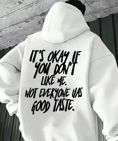 white-men-hoodie-bold-black-back-text-image, imagecaption=White men's hoodie featuring bold black text on the back – available on Khareedo & Kharedo.