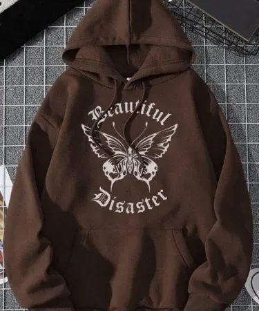 Butterfly printed women's hoodie front view in pastel colors, imagecaption=Stylish butterfly printed hoodie for women – available at Khareedo | Kharedo ,