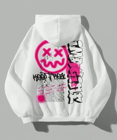 New winter collection girls hoodie in white and grey colors, stylish printed design for kids