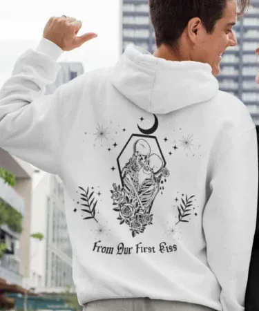 Couple hoodie with cute matching design for couples, soft unisex fabric, perfect for casual wear