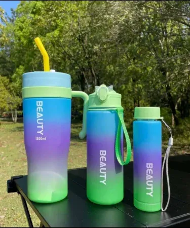 High Quality 3pcs Tumbler Water Bottle set in random colors, fiber material, eco‑friendly reusable bottles