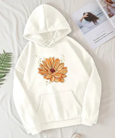 Flower printed hoodie for women – vibrant floral design, soft cotton blend, free size hoodie for girls and ladies