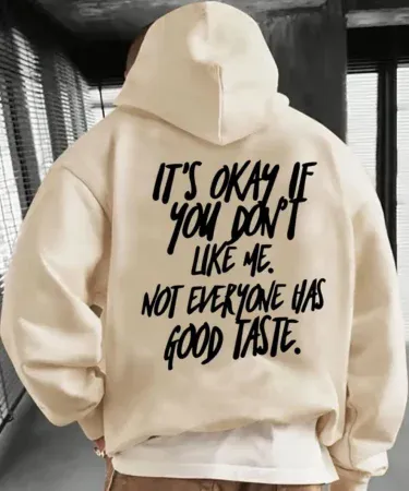 Beige men's hoodie with bold black text on back – Khareedo | Kharedo