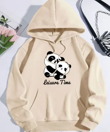 Cute panda and butterfly printed hoodie for women – soft, cozy fabric with front pocket and hood