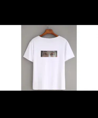 Eyes printed unisex t‑shirt with minimalist eye graphic on white cotton fabric, front view
