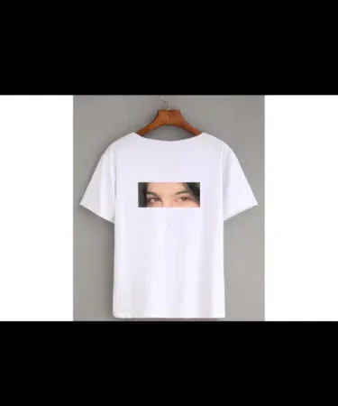 Eyes printed unisex t‑shirt with minimalist eye graphic on white cotton fabric, front view