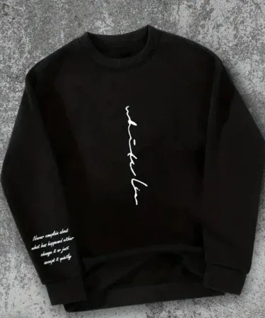 Simple black sweatshirt with white text for boys, imagecaption=Simple black sweatshirt with white text – casual sweatshirt for boys available on Khareedo | Kharedo,