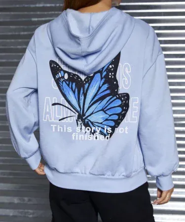 Cute panda and butterfly printed hoodie for women – soft, cozy fabric with front pocket and hood