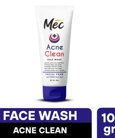Mec Acne Clean Face Wash 100 g bottle – Salicylic Acid Acne Treatment, imagecaption=Mec Acne Clean Face Wash 100 g – Effective Acne Solution.