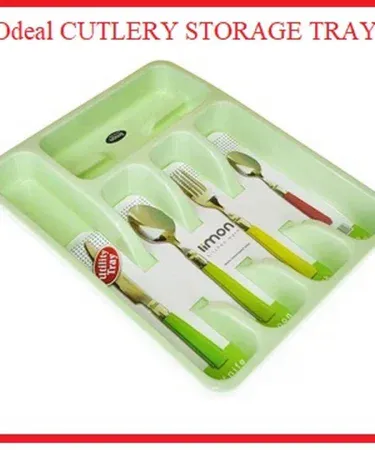 Cutlery tray drawer organizer with five utensil dividers for kitchen, desk and office, imagecaption=Versatile cutlery tray drawer organizer – perfect for kitchen drawers, office desks and workspaces,