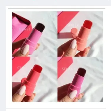 Jelly Blush Stick 2‑in‑1 Lip & Cheek Tint with sheer watercolor finish, vegan formula, shown on a pastel background,