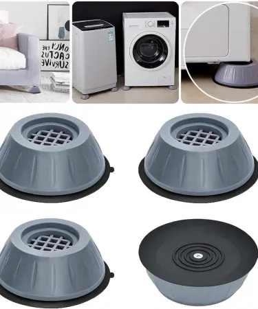 Abu Turab 4‑piece anti‑vibration pads with suction cup base protecting a washing machine on a tiled floor