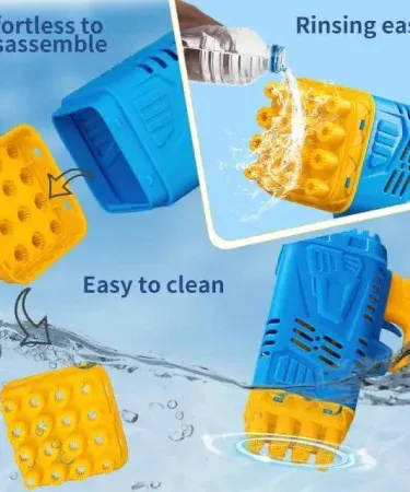 Abu Turab (أبو تراب) blue Bazooka Bubble Gun Toy for kids ages 2‑7, creating colorful bubbles, lightweight ABS plastic, perfect birthday gift