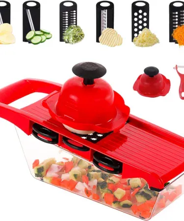 Abū Turāb (أبو تراب) 10‑in‑1 mandoline slicer with stainless steel blades, vegetable grater and cutter on kitchen counter