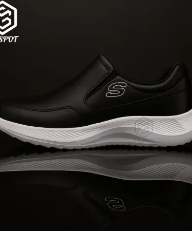 Men’s casual slip‑on sneakers premium loafers 2026 black synthetic leather with white soft sole, imagecaption=Premium men’s slip‑on sneakers – lightweight soft‑sole walking shoes, perfect for office, gym and daily wear.