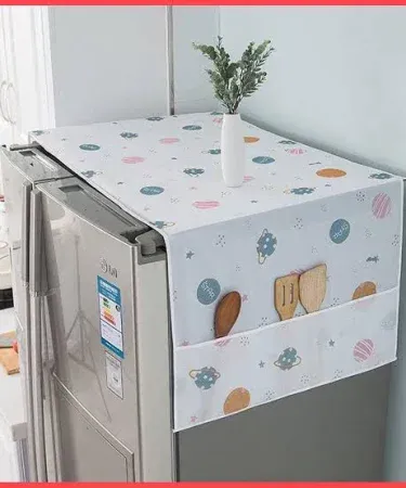 Waterproof fridge dust cover with 6 side pockets covering a double‑door refrigerator, imagecaption=Khareedo & Kharedo universal fridge cover – protects and organizes your refrigerator.