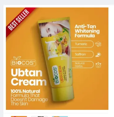 Ubtan Cream Natural Saffron Herbals Whitening – herbal skin whitening cream in a sleek white jar, imagecaption=Ubtan Cream Natural Saffron Herbals Whitening – available on Khareedo & Kharedo with Check on Delivery.