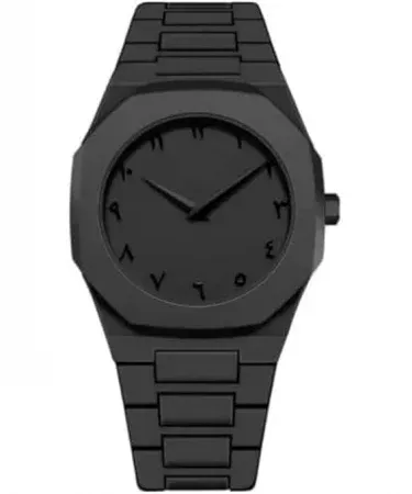 Abu Turab Arabic Aura Watch with matte black dial and Eastern Arabic numerals, premium black strap, water‑resistant quartz watch – Khareedo | Kharedo