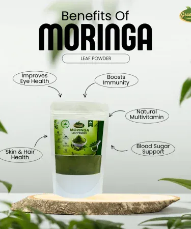 GreenSufi Premium Moringa Powder 100g – raw Sohanjna leaf powder in a white resealable pouch, high‑protein superfood for keto, weight loss and metabolism boost.