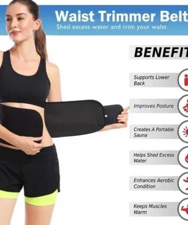 Abu Turab (أبو تراب) waist trainer belt black slimming support for women and men, adjustable Velcro, 6‑inch length, breathable neoprene material.