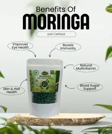 GreenSufi 100 Moringa Capsules 500mg in resealable zip‑lock pouch – organic herbal supplement for energy and immunity