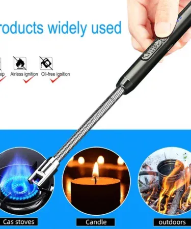 Abu Turab rechargeable electric plasma arc lighter with USB‑C fast charging, windproof design, 10.2‑inch length, silver finish