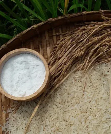 Organic Jasmine Rice Powder 100g – fine hand‑ground rice powder for skin, hair, and cooking uses, imagecaption=Organic Jasmine Rice Powder – natural beauty and culinary secret for glowing skin, strong hair, and traditional recipes.