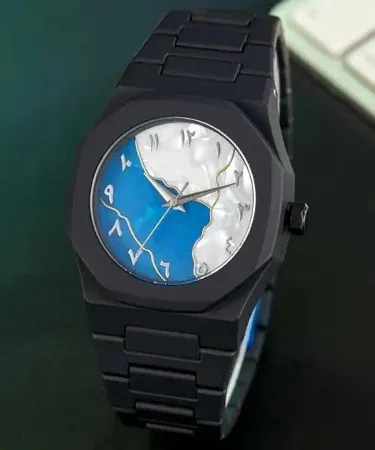 Abu Turab Aura Watch Blue matte black stainless steel watch with Eastern Arabic numerals, water‑resistant crystal face, and quartz movement , imagecaption=Abu Turab (أبو تراب) Aura Watch Blue – sleek matte‑black design featuring authentic Eastern Arabic numerals and premium stainless‑steel construction ,