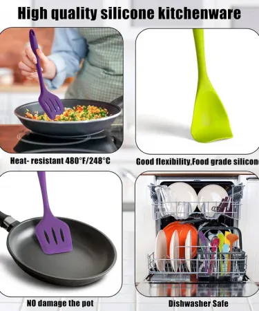 Abu Turab silicone cooking utensils set with wooden handles, 10‑piece non‑stick kitchen tools, food‑grade BPA‑free silicone, heat‑resistant up to 480°F