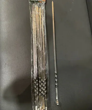 Abu Turab 6 pcs stainless steel flat metal BBQ kabob skewers 16 inch hook style, imagecaption=Abu Turab (أبو تراب) 6‑pcs flat metal BBQ skewers – perfect for grilling meat, shrimp, chicken and vegetables.