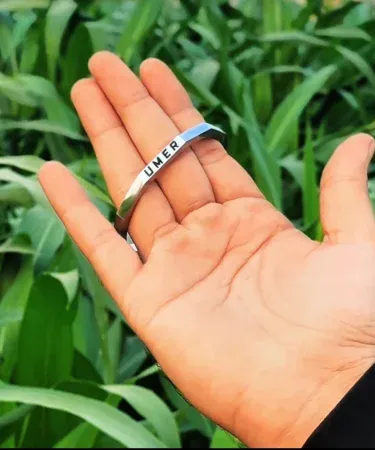 Stainless steel hexagon cuff bangle with custom name engraving for men , imagecaption=Premium personalized hexagon cuff bracelet – perfect for any occasion ,